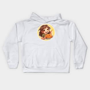 Cute Girl Eating Spaghetti Kids Hoodie